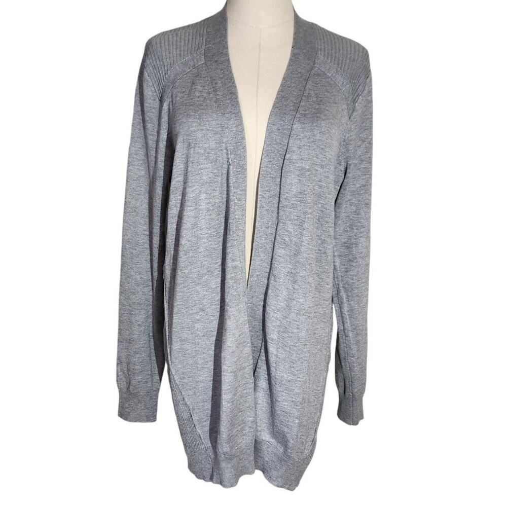 Love Ellie Open Front Cardigan Gray Ribbed Knit Details Womens Size L